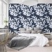 Dark botanical wallpaper white leaves on navy blue