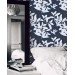 Dark botanical wallpaper white leaves on navy blue