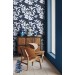Dark botanical wallpaper white leaves on navy blue