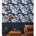Dark botanical wallpaper white leaves on navy blue