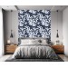 Dark botanical wallpaper white leaves on navy blue