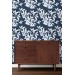 Dark botanical wallpaper white leaves on navy blue