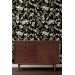 Dark floral wallpaper with white flowers