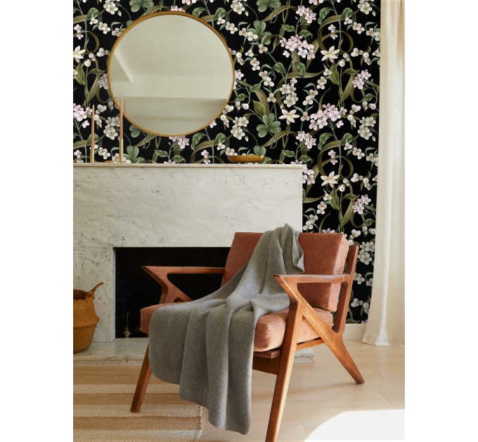 Dark floral wallpaper with white flowers