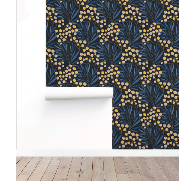 Dark botanical wallpaper wildflowers accent wall