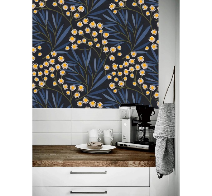 Dark botanical wallpaper wildflowers accent wall