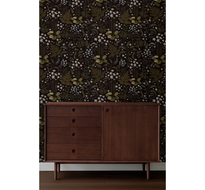 Dark floral wallpaper – Vintage botanical wall covering