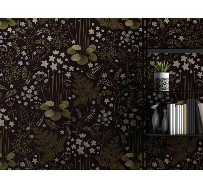 Dark floral wallpaper – Vintage botanical wall covering