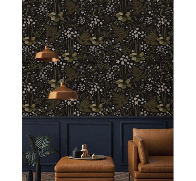 Dark floral wallpaper – Vintage botanical wall covering