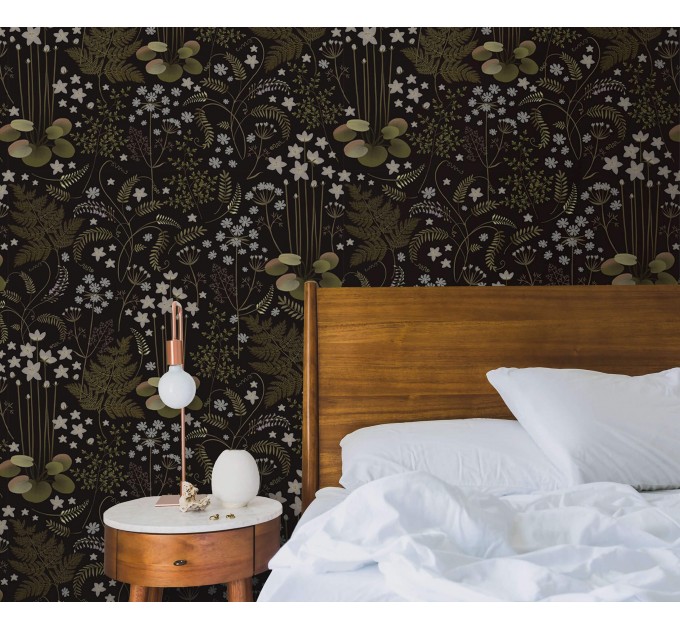 Dark floral wallpaper – Vintage botanical wall covering