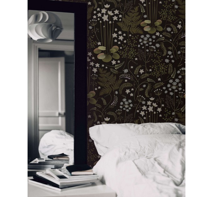Dark floral wallpaper – Vintage botanical wall covering