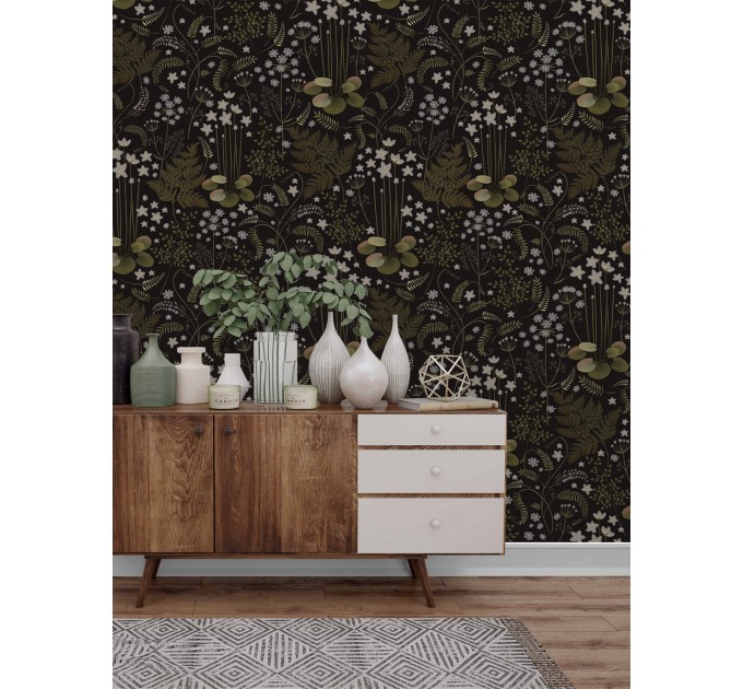 Dark floral wallpaper – Vintage botanical wall covering