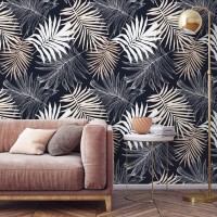 Lush palm leaves wallpaper Tropical foliage wall covering