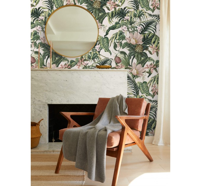 Tropical wallpaper exotic flowers and lush greenery