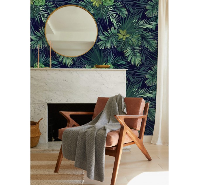 Dark tropical wallpaper large palm leaves wall mural