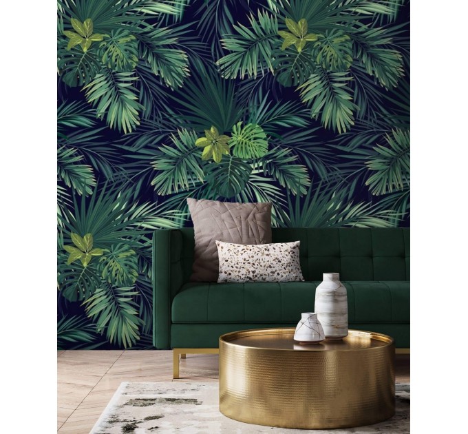 Dark tropical wallpaper large palm leaves wall mural