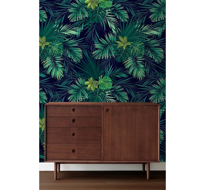 Dark tropical wallpaper large palm leaves wall mural