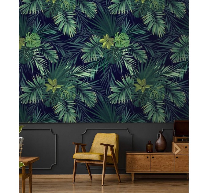 Dark tropical wallpaper large palm leaves wall mural