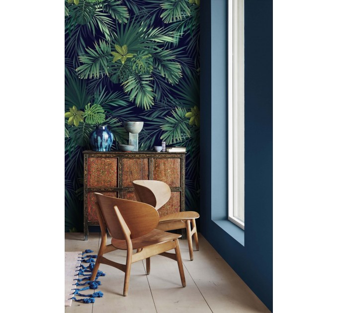 Dark tropical wallpaper large palm leaves wall mural