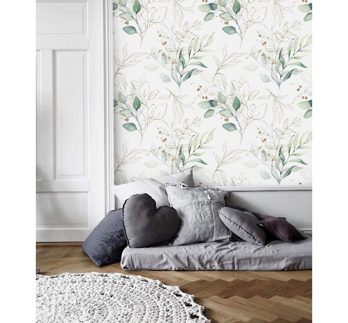 Elegant botanical wallpaper eucalyptus watercolor leaves