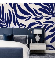 Abstract leaves wallpaper Blue white accent wall covering