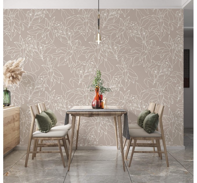 Neutral wallpaper minimalist flowers and leaves