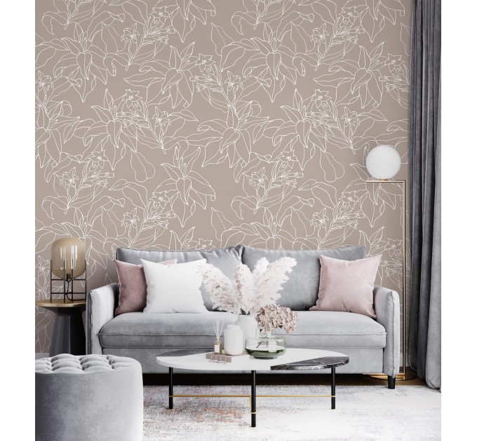 Neutral wallpaper minimalist flowers and leaves