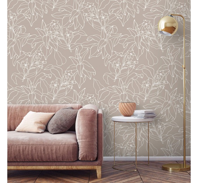 Neutral wallpaper minimalist flowers and leaves