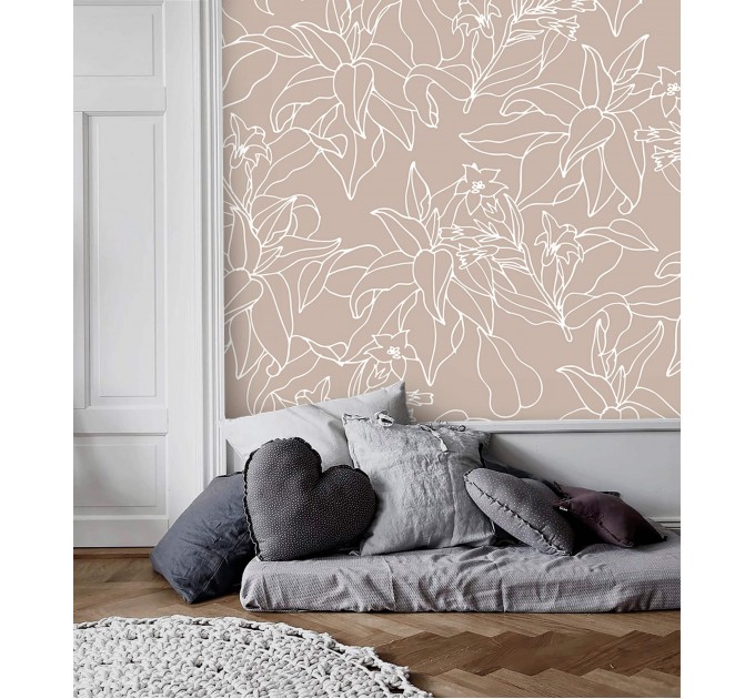 Neutral wallpaper minimalist flowers and leaves