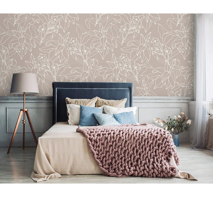Neutral wallpaper minimalist flowers and leaves