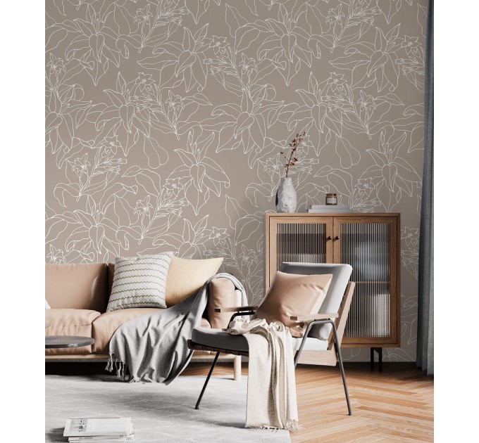 Neutral wallpaper minimalist flowers and leaves