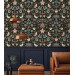 Dark vintage bird and floral wallpaper