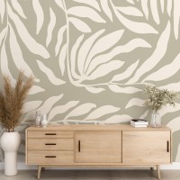 Abstract large leaves wallpaper neutral wall mural