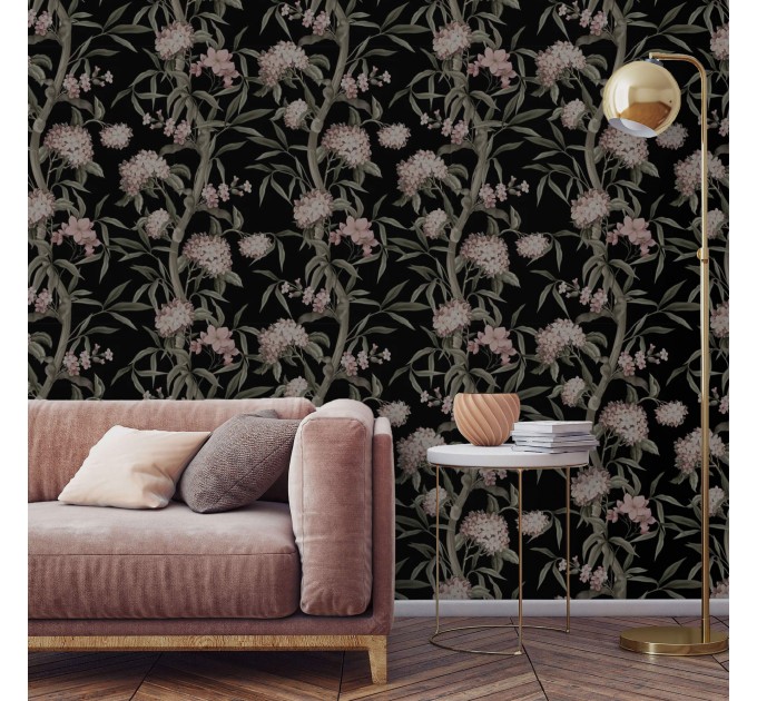 Moody floral wallpaper dark academia style