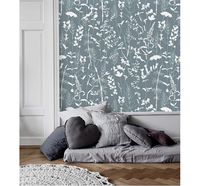Botanical wallpaper herbs silhouette minimalist wall decor