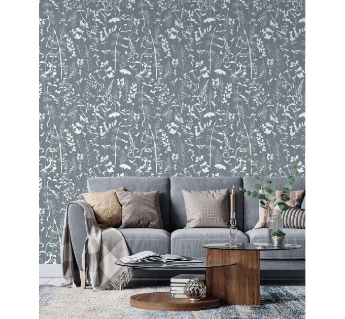 Botanical wallpaper herbs silhouette minimalist wall decor