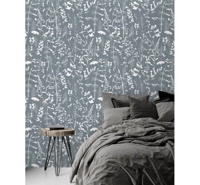 Botanical wallpaper herbs silhouette minimalist wall decor