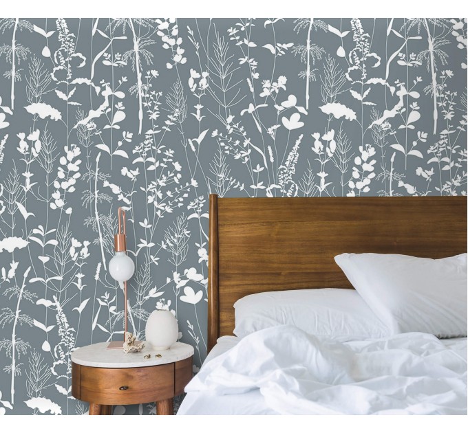 Botanical wallpaper herbs silhouette minimalist wall decor