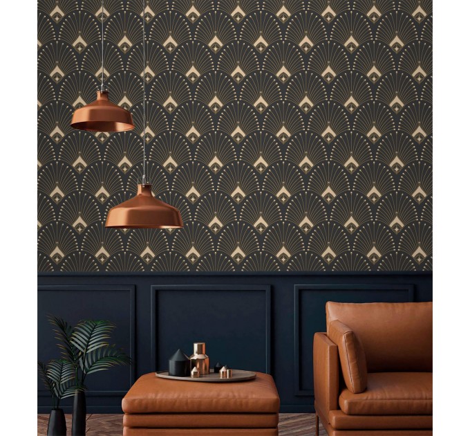 Art deco dark wallpaper fans elegant pattern