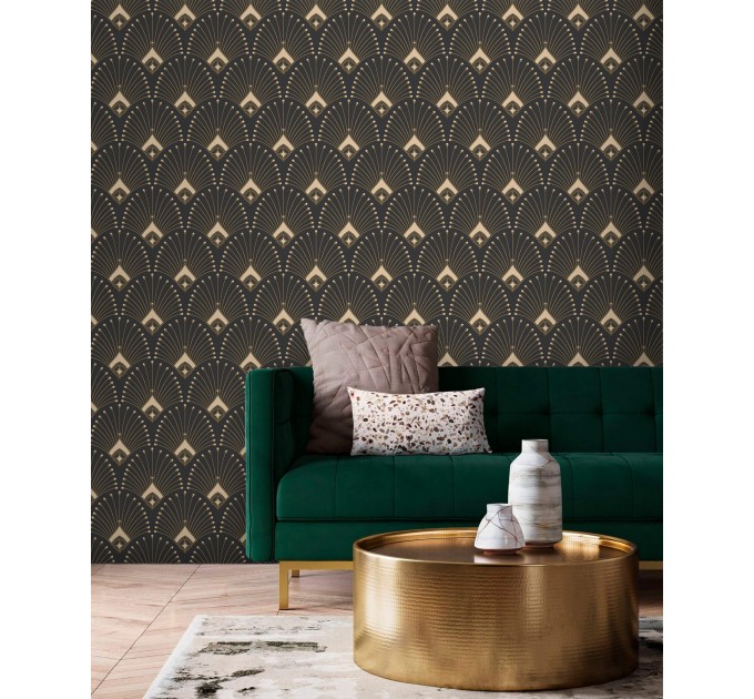 Art deco dark wallpaper fans elegant pattern