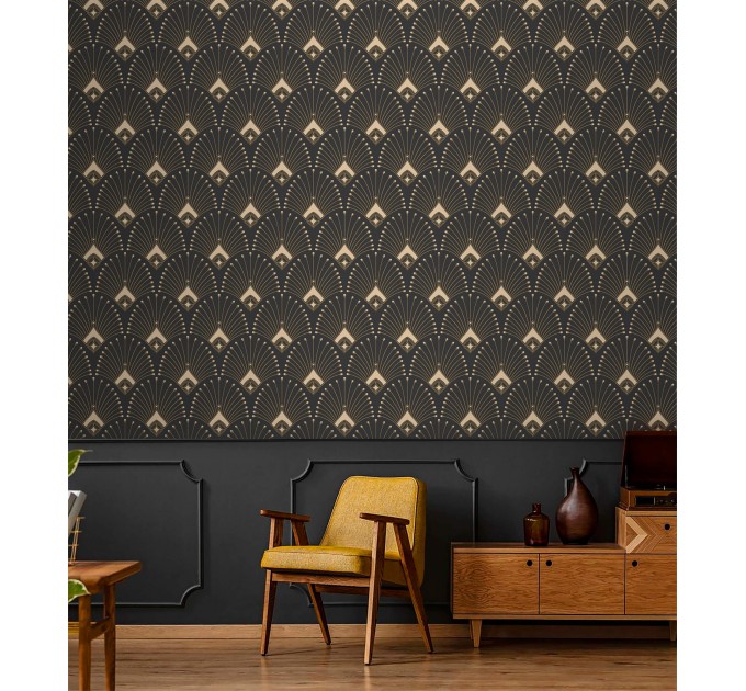 Art deco dark wallpaper fans elegant pattern