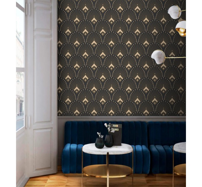 Art deco dark wallpaper fans elegant pattern