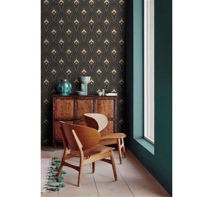 Art deco dark wallpaper fans elegant pattern