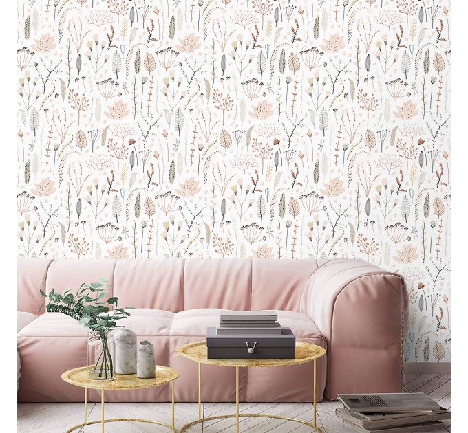 Delicate floral wallpaper Blush pink nursery baby girl room