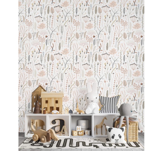 Delicate floral wallpaper Blush pink nursery baby girl room