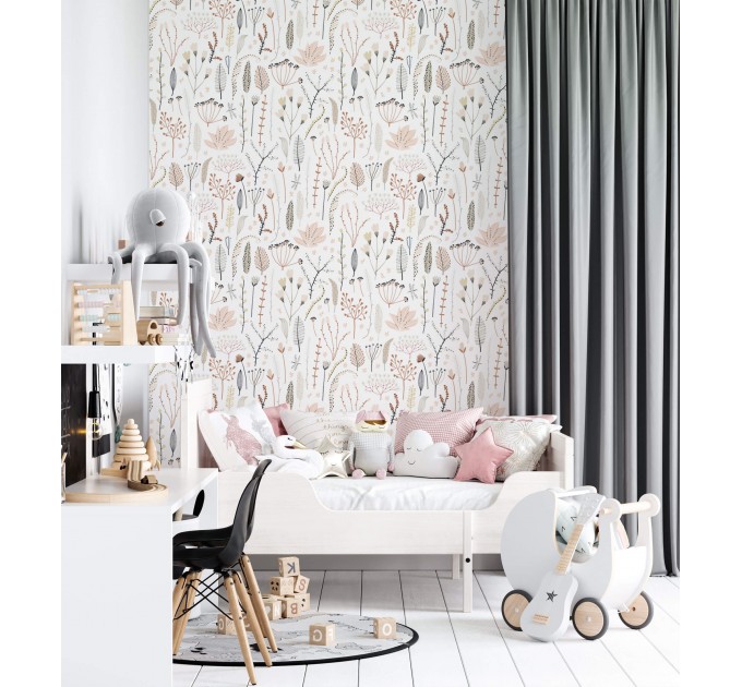 Delicate floral wallpaper Blush pink nursery baby girl room
