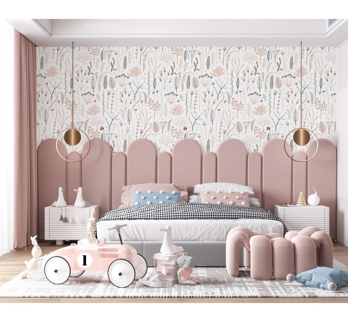Delicate floral wallpaper Blush pink nursery baby girl room