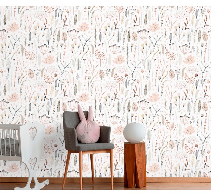 Delicate floral wallpaper Blush pink nursery baby girl room