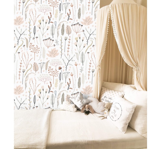 Delicate floral wallpaper Blush pink nursery baby girl room
