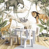 Kids African animals wallpaper Neutral nursery wall mural Kids African animals wallpaper Neutral nursery wall mural